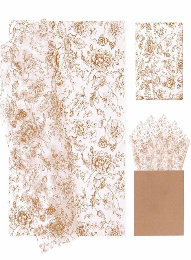 MUNILAIL 100 Sheets Brown Floral Tissue Paper 14 x 20 Inches Flower Tissue Paper for Gift Bags Vintage Floral Gift Paper Tissue for Birthday Gift Packing Crafts - Image 1